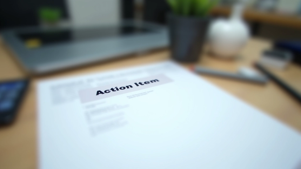 Action items checklist and follow-up tracking document with completion status